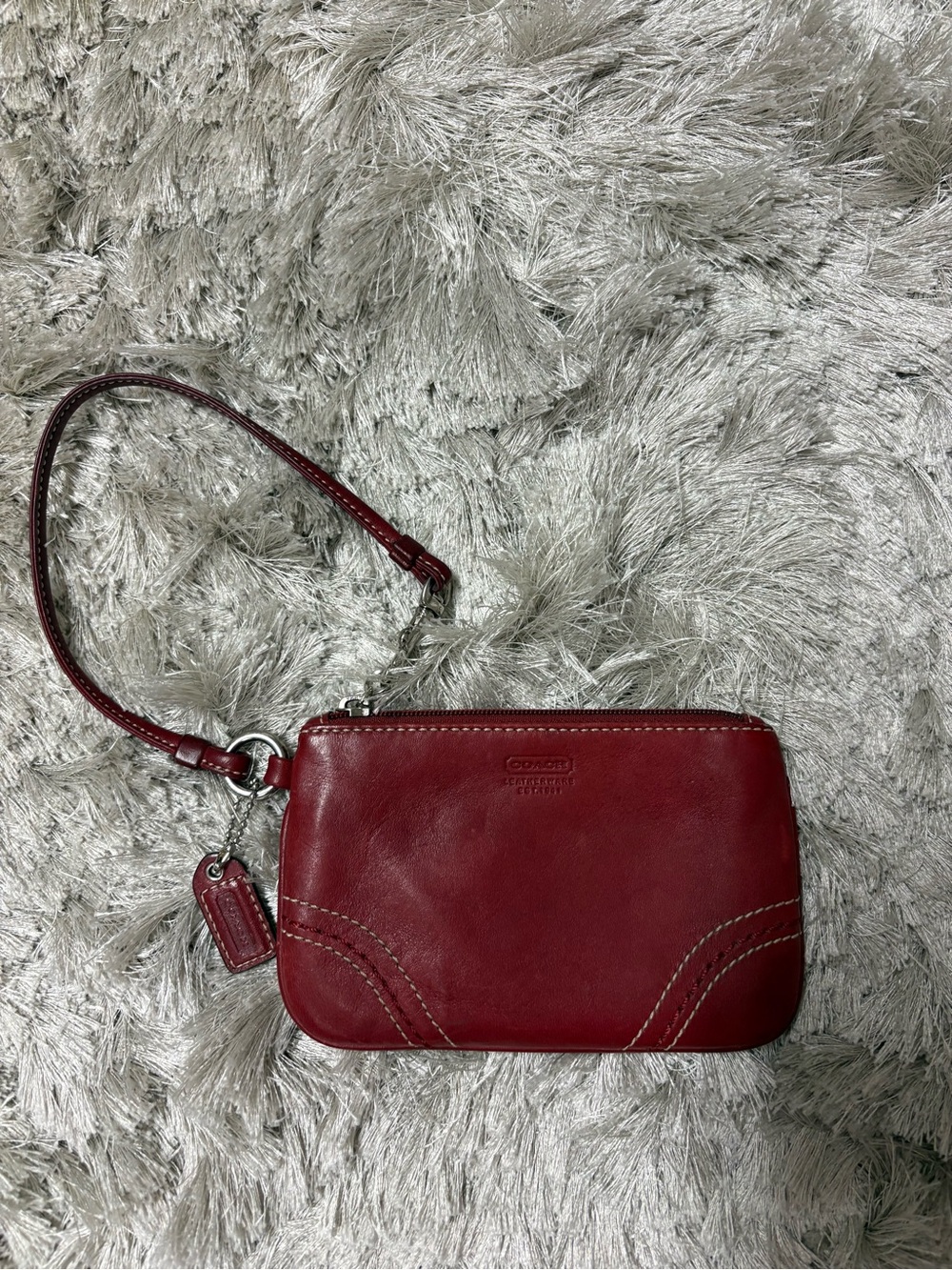 Coach Red Leather Wristlet Clutch with Strap